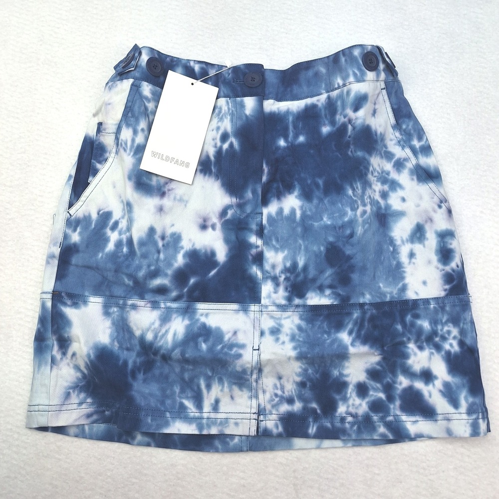 Wildfang Essential Work Skirt Womens Medium Blue Tie Dye Utility Mini NWT